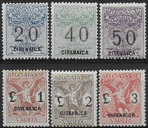 1924 Cirenaica segnatasse per Vaglia mc 6v. MNH Sassone n. 1/6