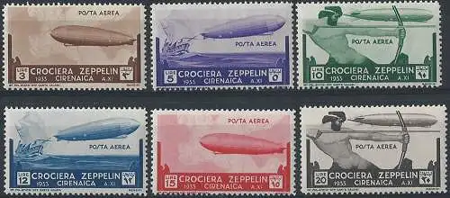 1933 Cirenaica aerea Zeppelin 6v. MNH Sassone n. A12/17