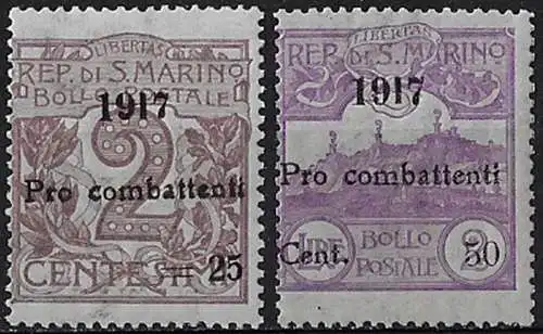 1917 San Marino Pro Combattenti 2v. MNH Sassone n. 51/52