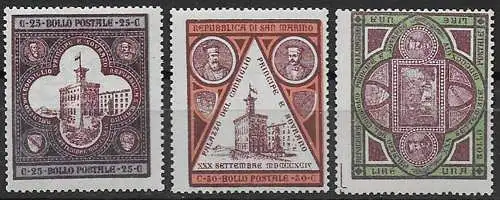 1894 San Marino Palazzo Governo 3v. mc MNH Sassone n. 23/25