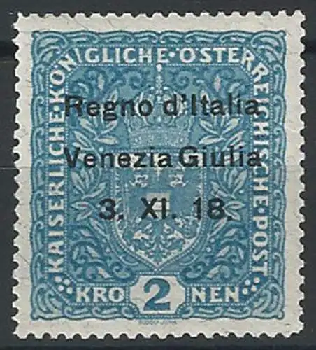 1918 Venezia Giulia 2kr azzurro fili di seta MNH Sassone n. 15/I