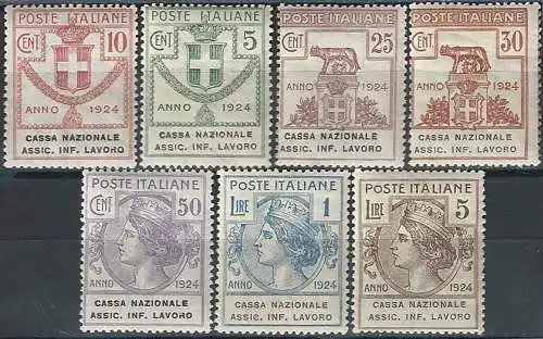 1924 Italia Parastatali Infortuni Lavoro 6v. MNH Sassone n. 17/23