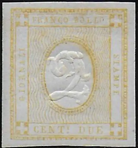 1862 Italia VE II 2c. giallo stampati MNH Sassone n. 10c