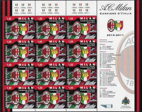 2011 San Marino Milan campione MS MNH Unificato n. 2341