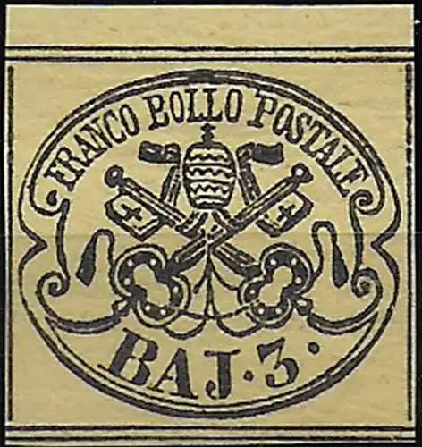 1852 Pontificio 3 baj giallo cromo bf MNH Sassone n. 4A