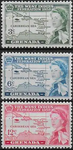 1958 Grenada British Caribbean Federation 3v. MNH SG n. 205/07