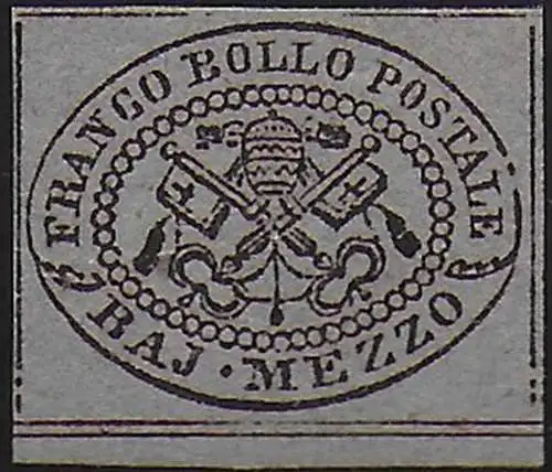 1852 Stato Pontificio 1/2 baj violet gray bf MNH Sassone n. 1A