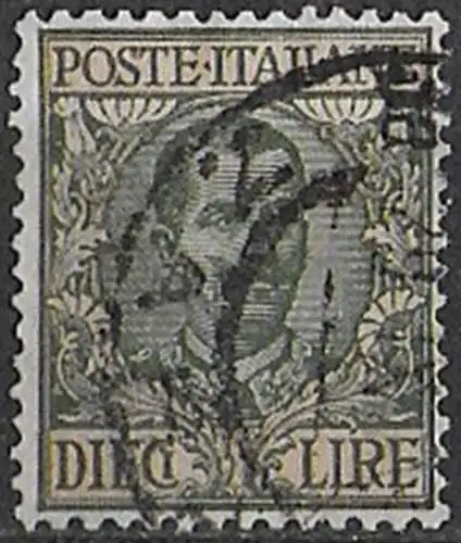 1910 Italia VE III Lire 10 oliva rosa cancelled Sassone n. 91