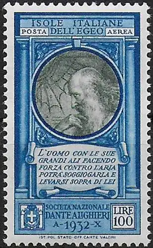 1932 Egeo Dante Alighieri airmail bc MNH Sassone n. 21