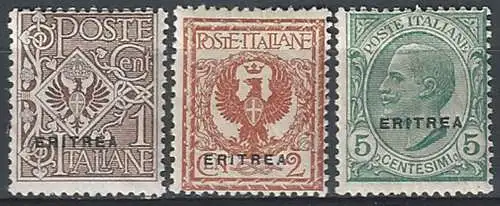 1924 Eritrea ordinaria 3v. MNH Sassone n. 77/79