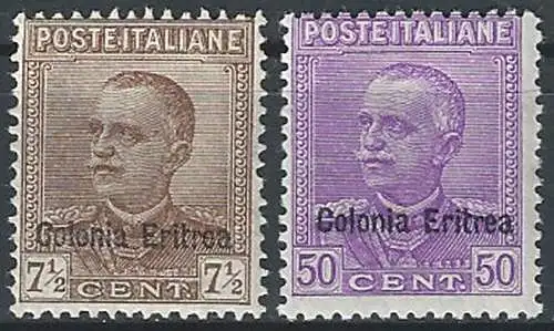 1928-29 Eritrea VE III 2v. sopr. MNH Sassone n. 142/43