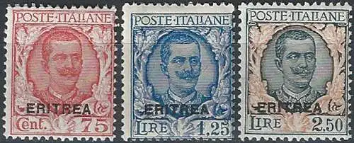 1926 Eritrea VE III 3v. sopr. MNH Sassone n. 113/115