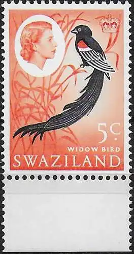 1962 Swaziland Widow Bird 5c. MNH SG n. 96w