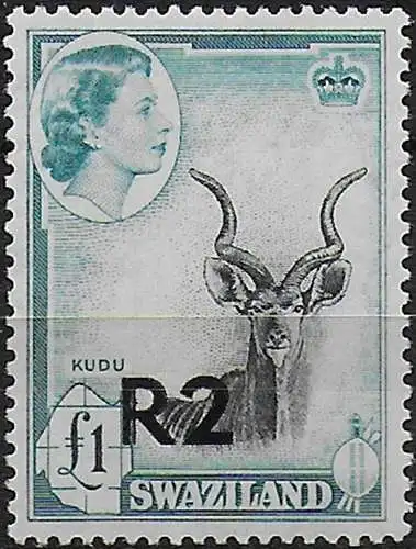 1961 Swaziland Greater Kudu 2R on £1 tipe II bottom MNH SG n. 77b