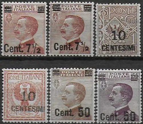 1923-27 Italia VE III new values opt 6v. bc MNH Sassone n. 135/40