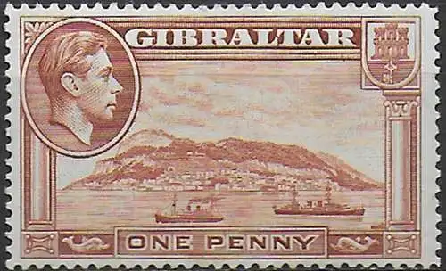 1938 Gibraltar George VI 1d. yellow brown p.14 MNH SG n. 122