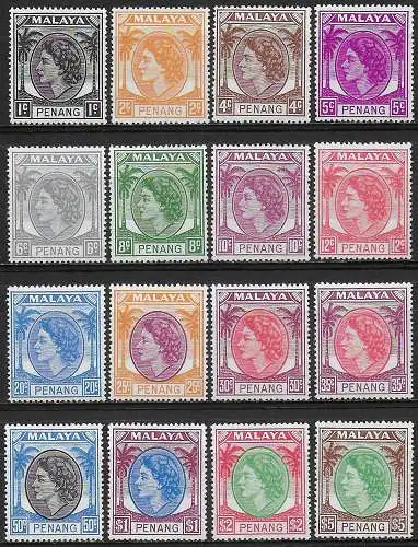 1954-57 Penang Malaysian States 16v. MNH SG n. 28/43