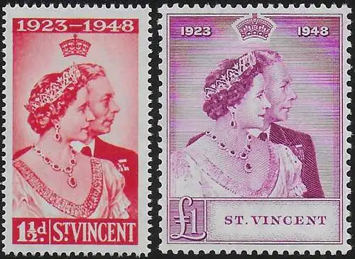 1948 St Vincent Royal Silver Wedding MNH SG n. 162/63