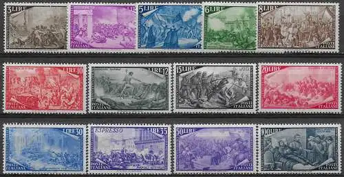 1948 Italia Risorgimento 13v. MNH Sassone n. 580/91+E