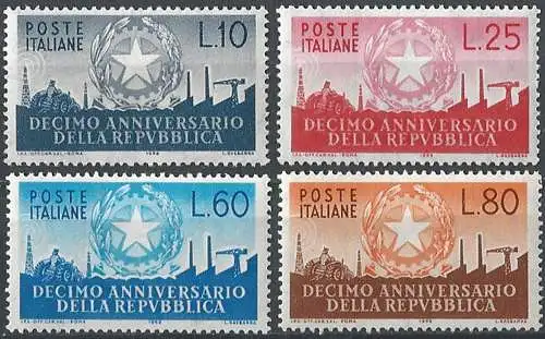 1956 Italia 10th Republic anniversary 4v. MNH Sassone 798/801