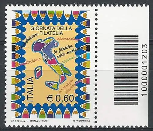 2008 Italia 22. giornata della Filatelia codice a barre MNH Unif. 3109cb