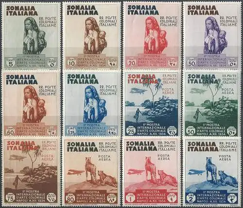 1934 Somalia Arte Coloniale 12v. MNH Sassone n. 193/98+A