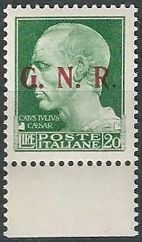 1943 Repubblica Sociale Lire 20 G.N.R. Brescia III var MNH n. 487/IIIe