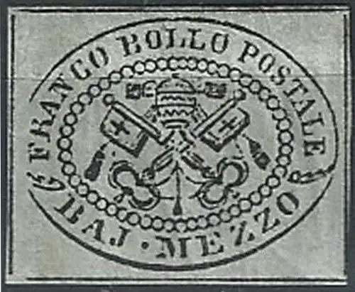 1852 Pontificio 1/2 baj grigio azzurro MNH Sassone n. 1a