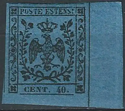 1852 Modena 40c. azzurro scuro af MNH Sassone 6