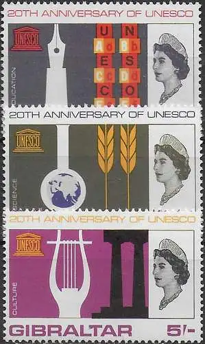 1966 Gibilterra UNESCO 3v. MNH SG. n. 196/98