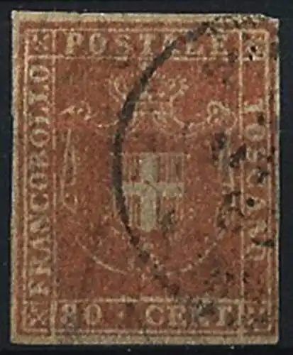 1860 Toscana 80c. carnicino cancelled Sassone n. 22