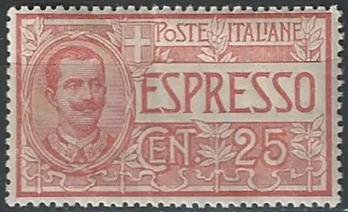 1903 Italia Regno VE III Espresso c. 25 rosso SL (MNH) Cat. Sass. 1 euro 525,00