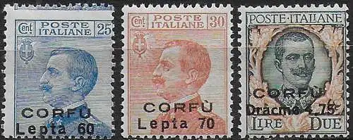 1923 Corfù Italian occupation 3v. MNH Sassone n. 12/14