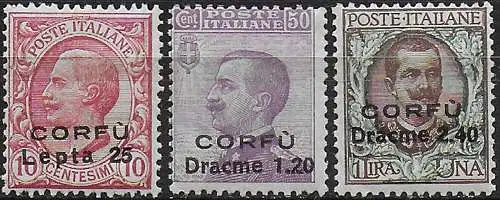 1923 Corfù Italian occupation 3v. MNH Sassone n. 9/11