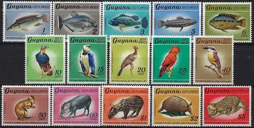 1968 Guyana wildlife 15v. MNH SG n. 448/62