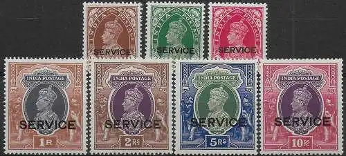 1937-39 India George VI official stamps 7v. MH SG n. O132/O138