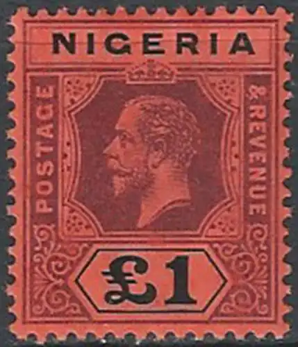 1929 Nigeria George V £1 purple and black/red MNH SG n. 12ba