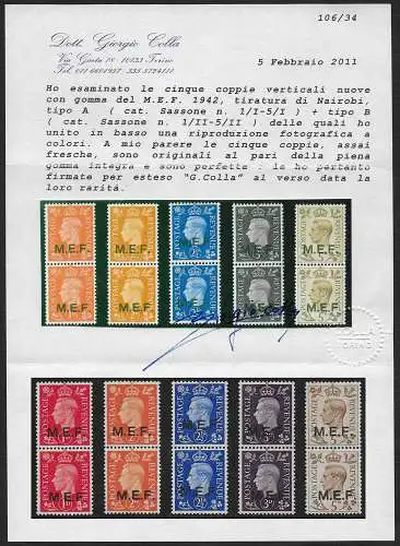 1942 Middle East Forces Nairobi Type A+B 5 vert. pairs MNH