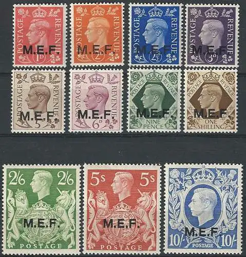 1943-47 Middle East Forces 11v. MNH Sassone n. 6/16