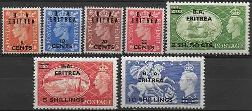 1951 Eritrea B.A. 7v. MNH Sassone n. 27/33