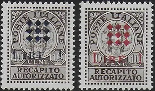 1945 Guidizzolo Lire 1 on 10c 2v. MNH Sassone n. 1A/1B