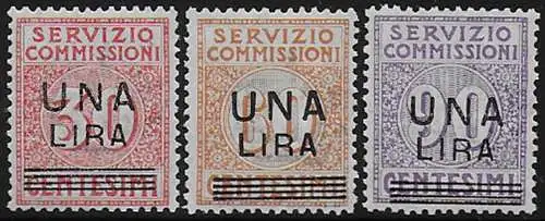 1925 Italia Servizio Commissioni 3v. bc MNH Sassone n. 4/6