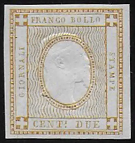 1862 Italia 2c. bistro sperimentale effigie MNH Sassone n. 10S