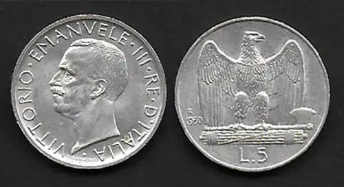 1930 Italia VE III Lire 5 Aquilotto in argento FDC