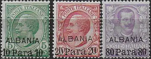 1907 Levante Albania 3v. MNH Sassone n. 7/9