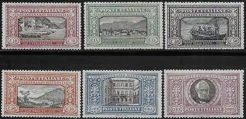 1923 Italia Manzoni 6v. bc MNH Sassone n. 151/56