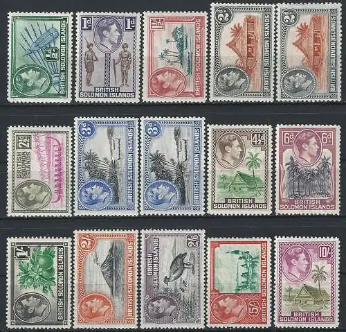 1939-51 British Solomon George VI 13v. MNH SG. n. 60/72