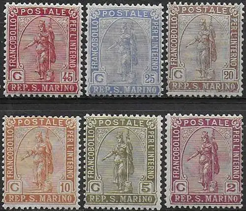 1922 San Marino statua della Libertà 6v. MNH Sassone n. 82/87