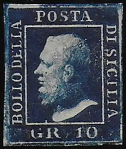 1859 Sicilia 10 grana azzurro cupo MNH Sassone n. 12