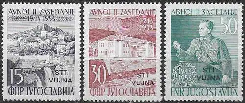 1953 Trieste B Parliament of Jaice 3v. MNH Sassone n. 95/97